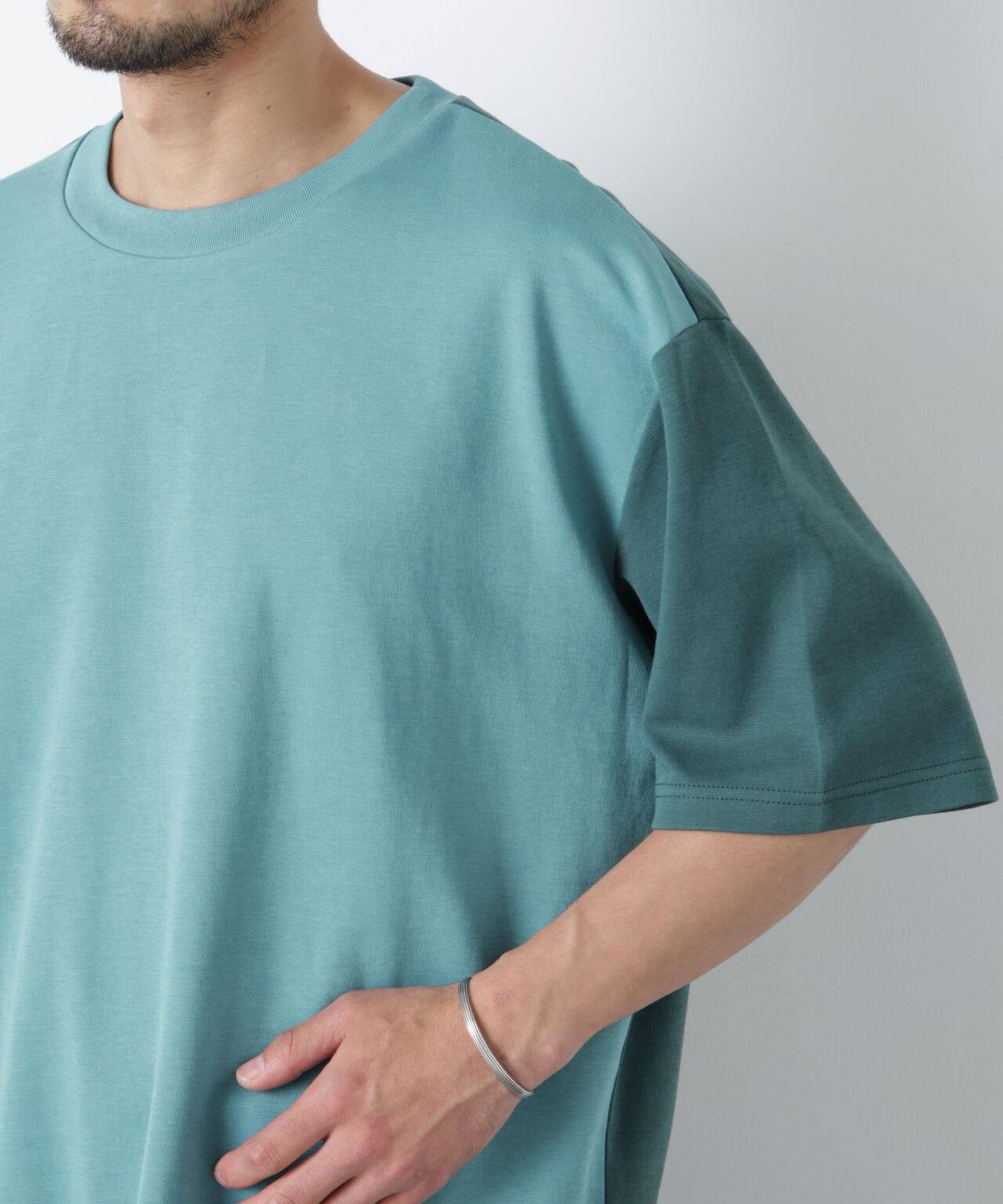 2トーンシルケット切り替えTシャツ 半袖