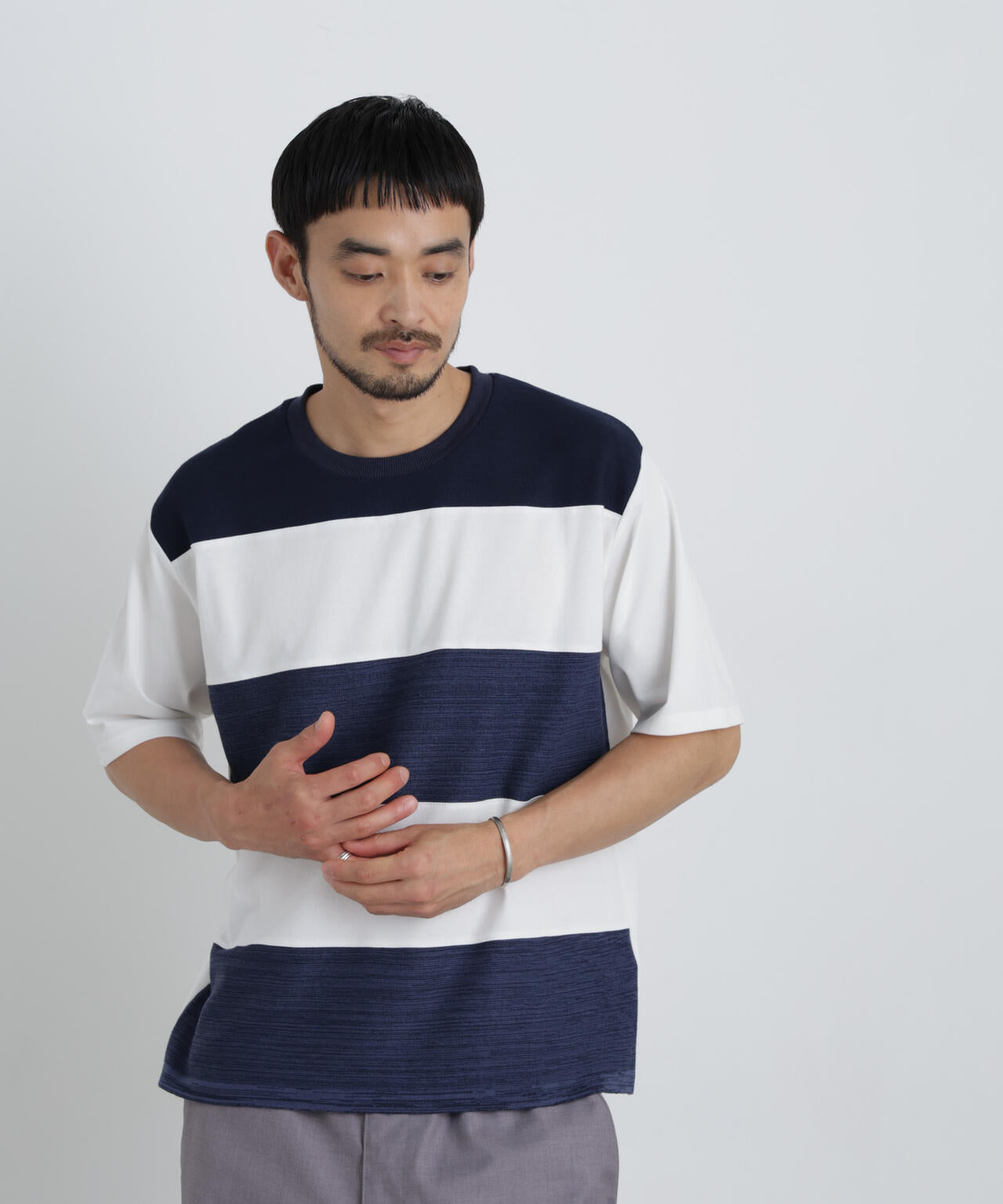 ニットコンビボーダーTシャツ 半袖