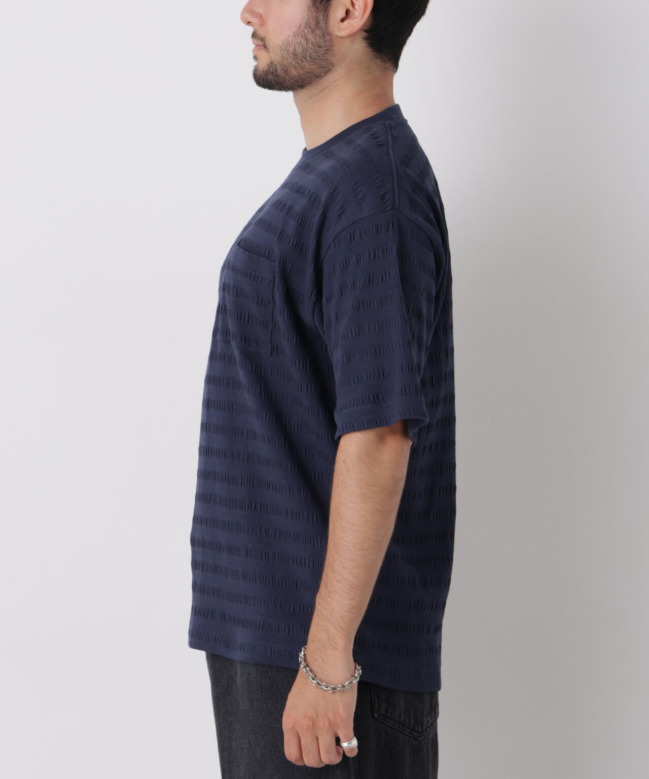 リブボーダーポケットTシャツ 半袖