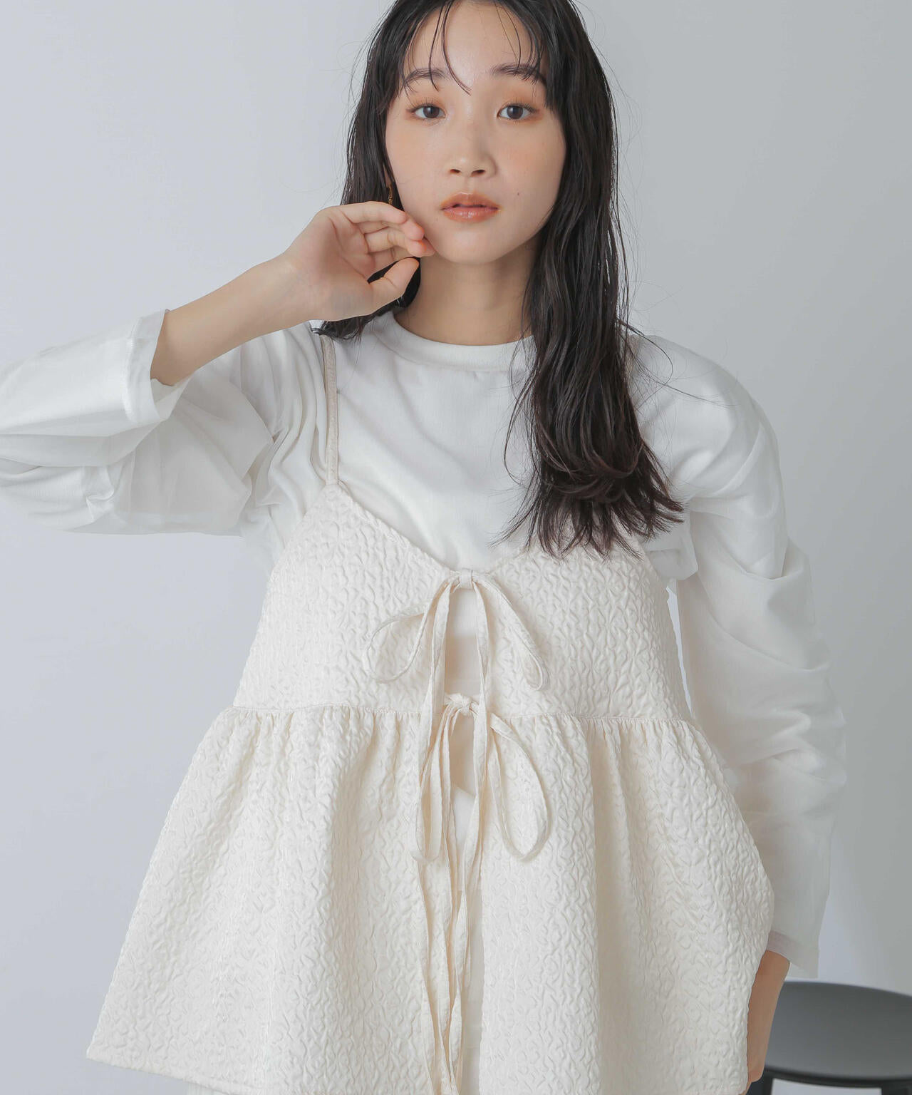 チュールレイヤードロングスリーブTシャツ