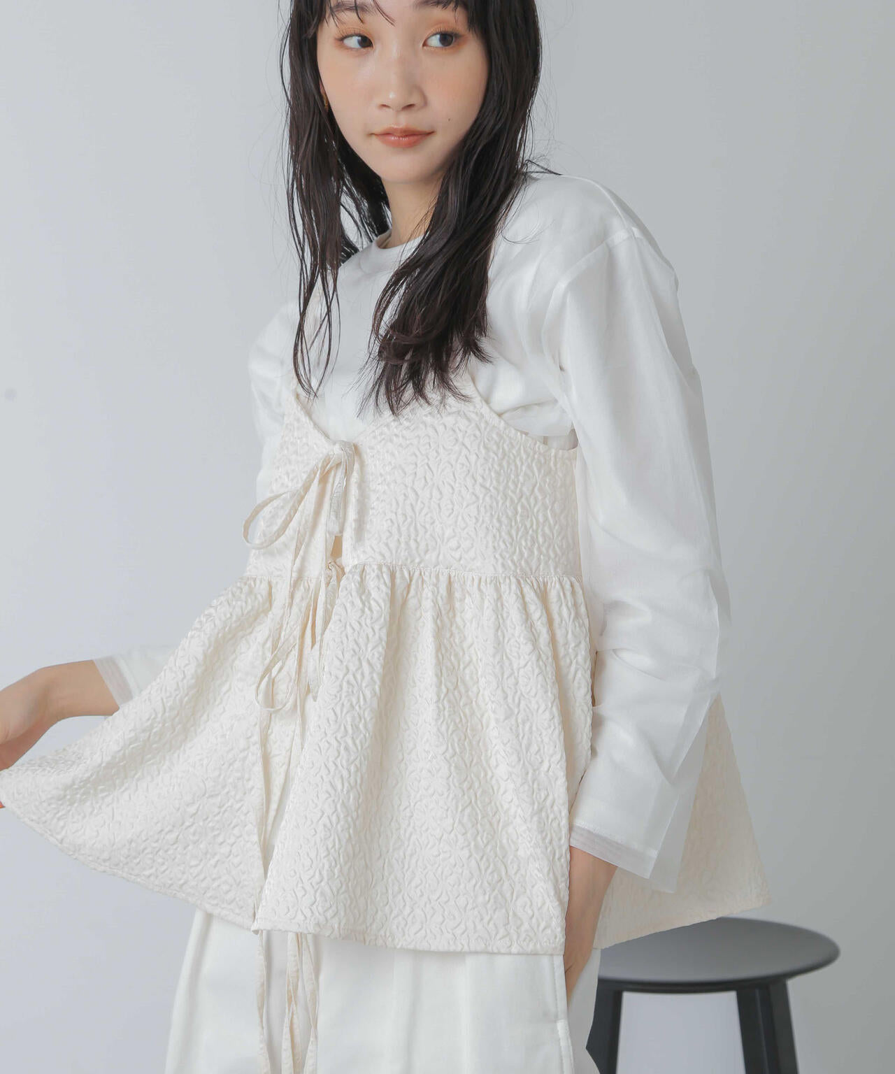 チュールレイヤードロングスリーブTシャツ