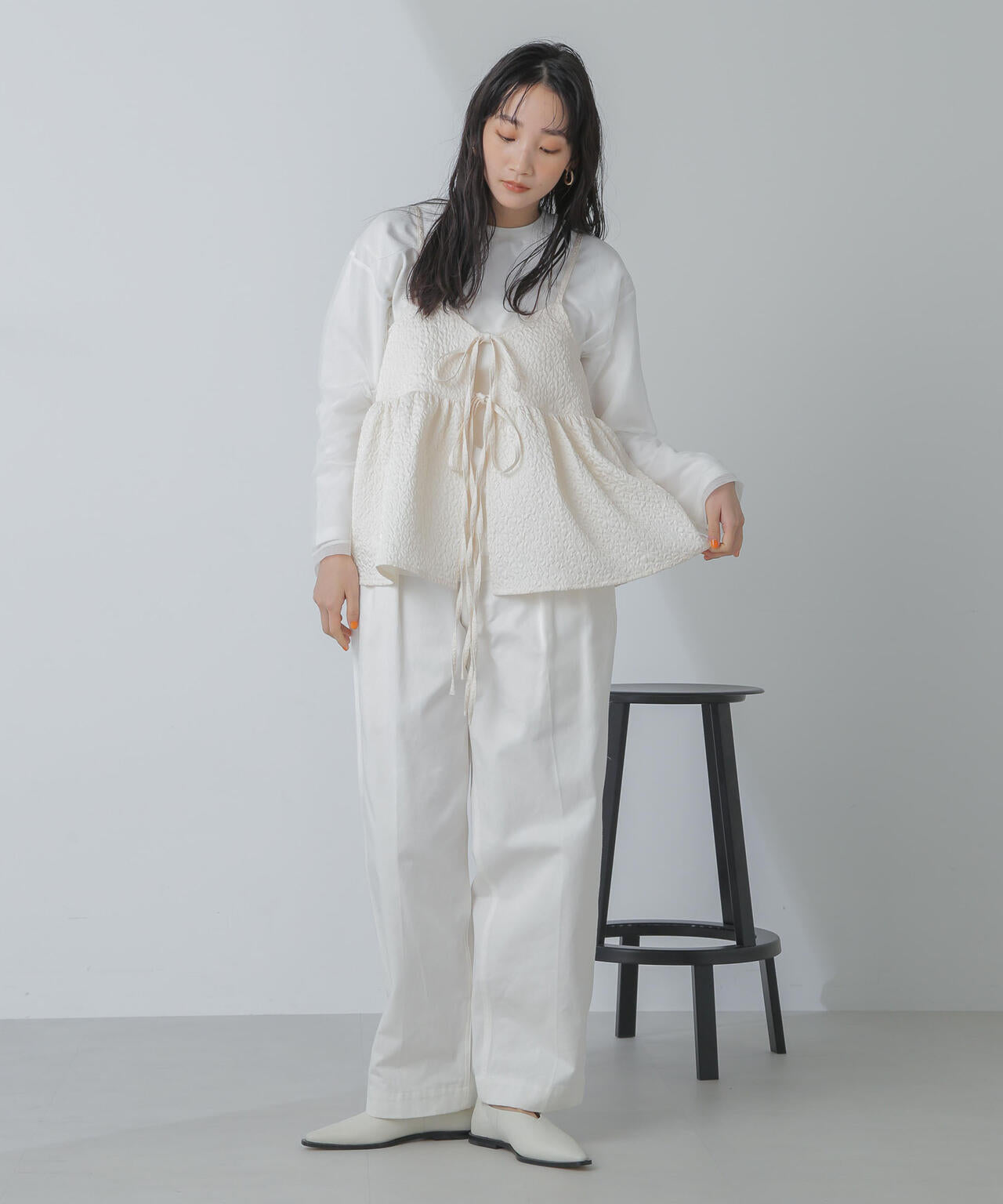 チュールレイヤードロングスリーブTシャツ