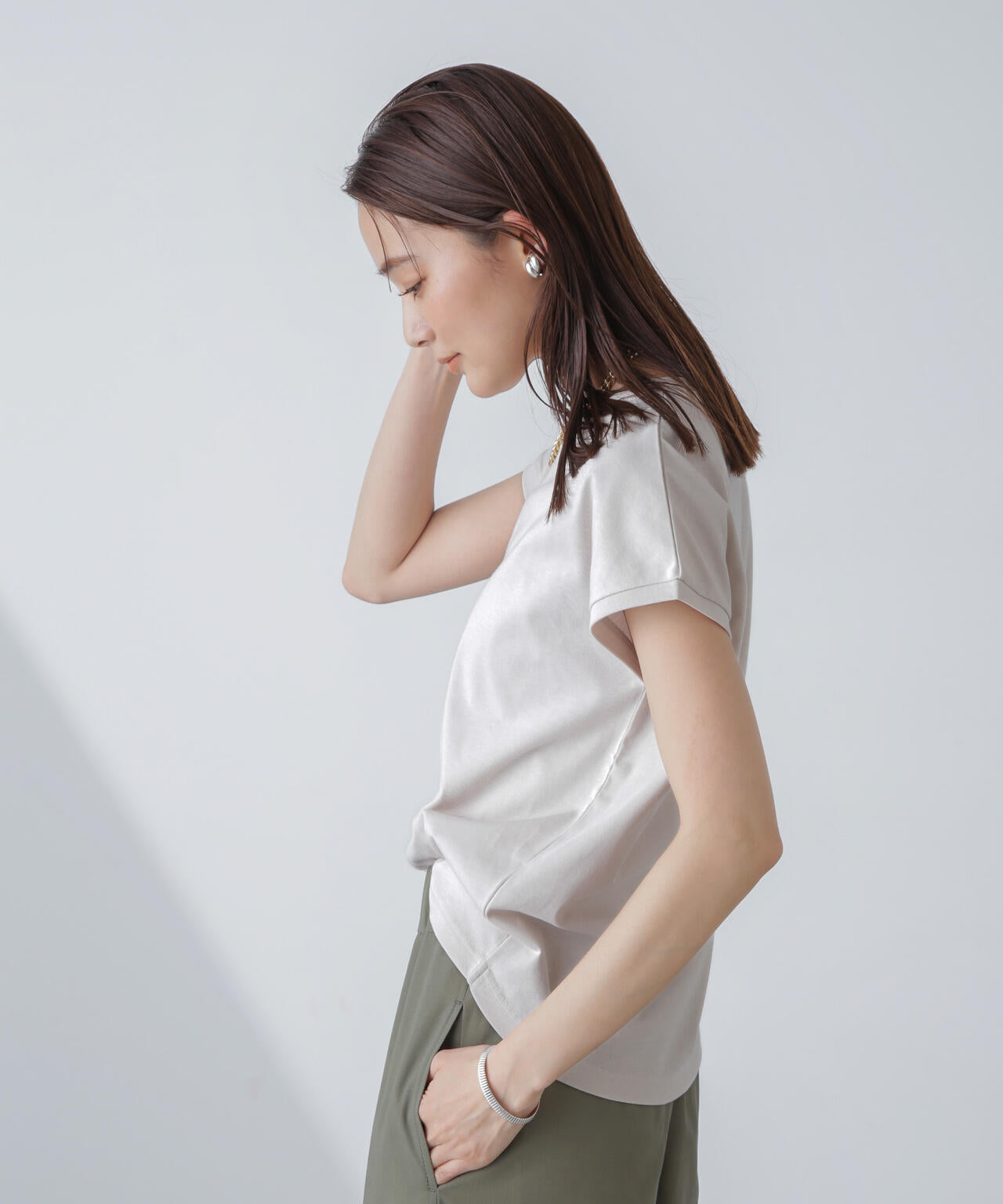 汗染み防止加工接触冷感フレンチスリーブTシャツ