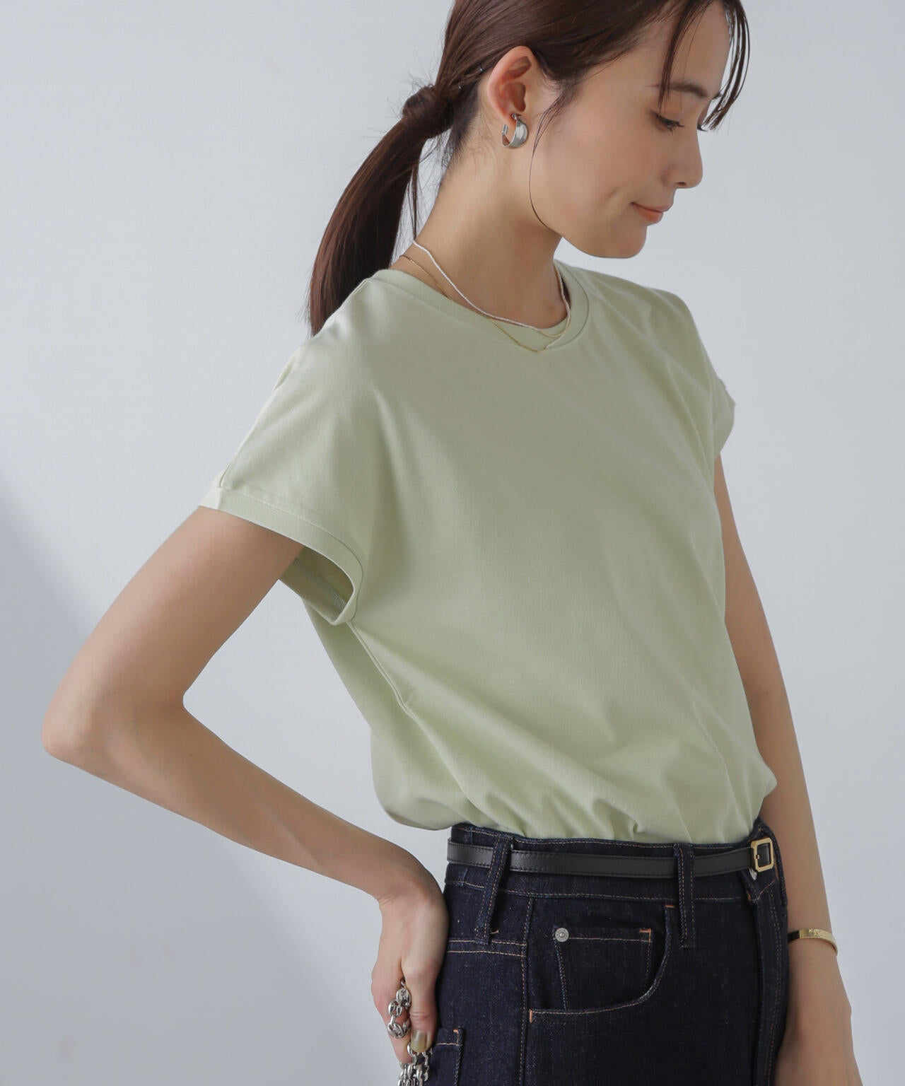 汗染み防止加工接触冷感フレンチスリーブTシャツ