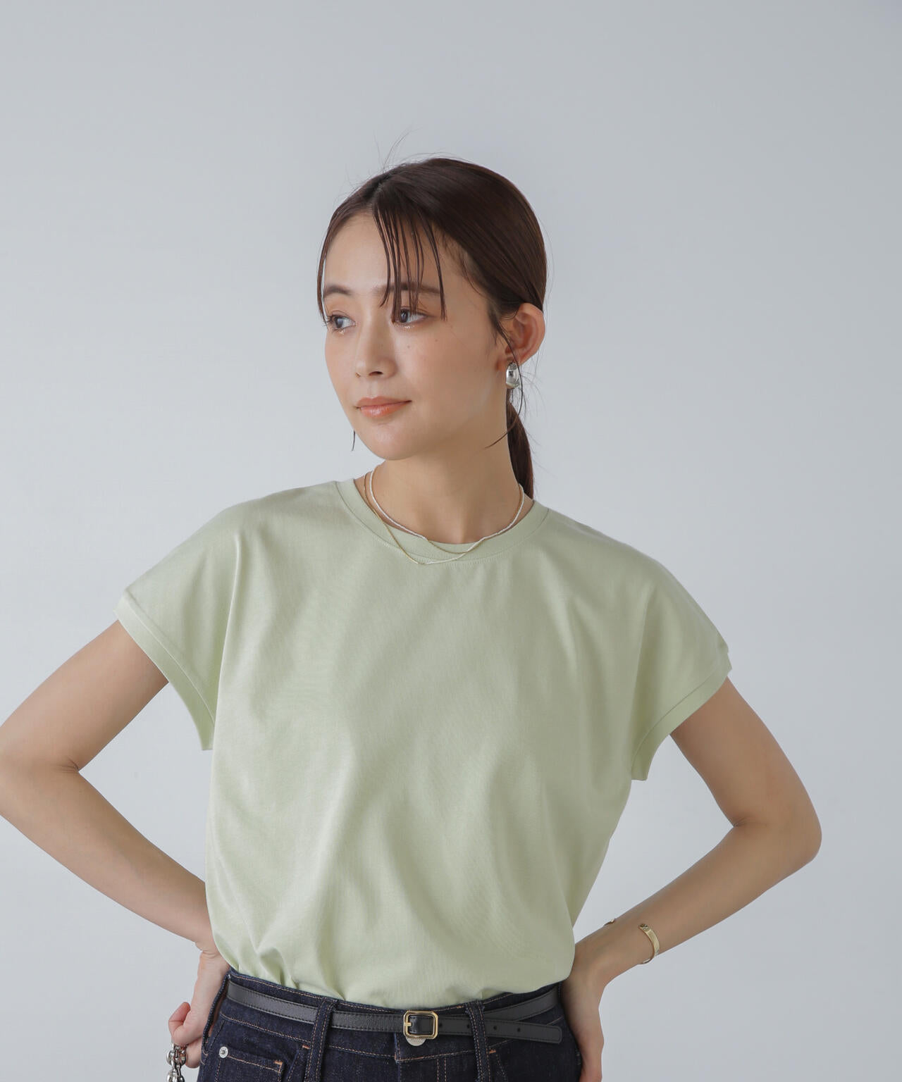 汗染み防止加工接触冷感フレンチスリーブTシャツ