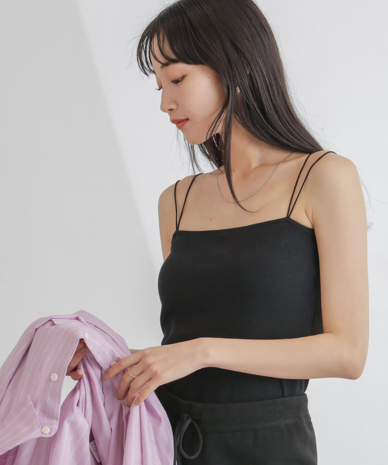 抗菌防臭リブカップ付きダブルストラップキャミソール