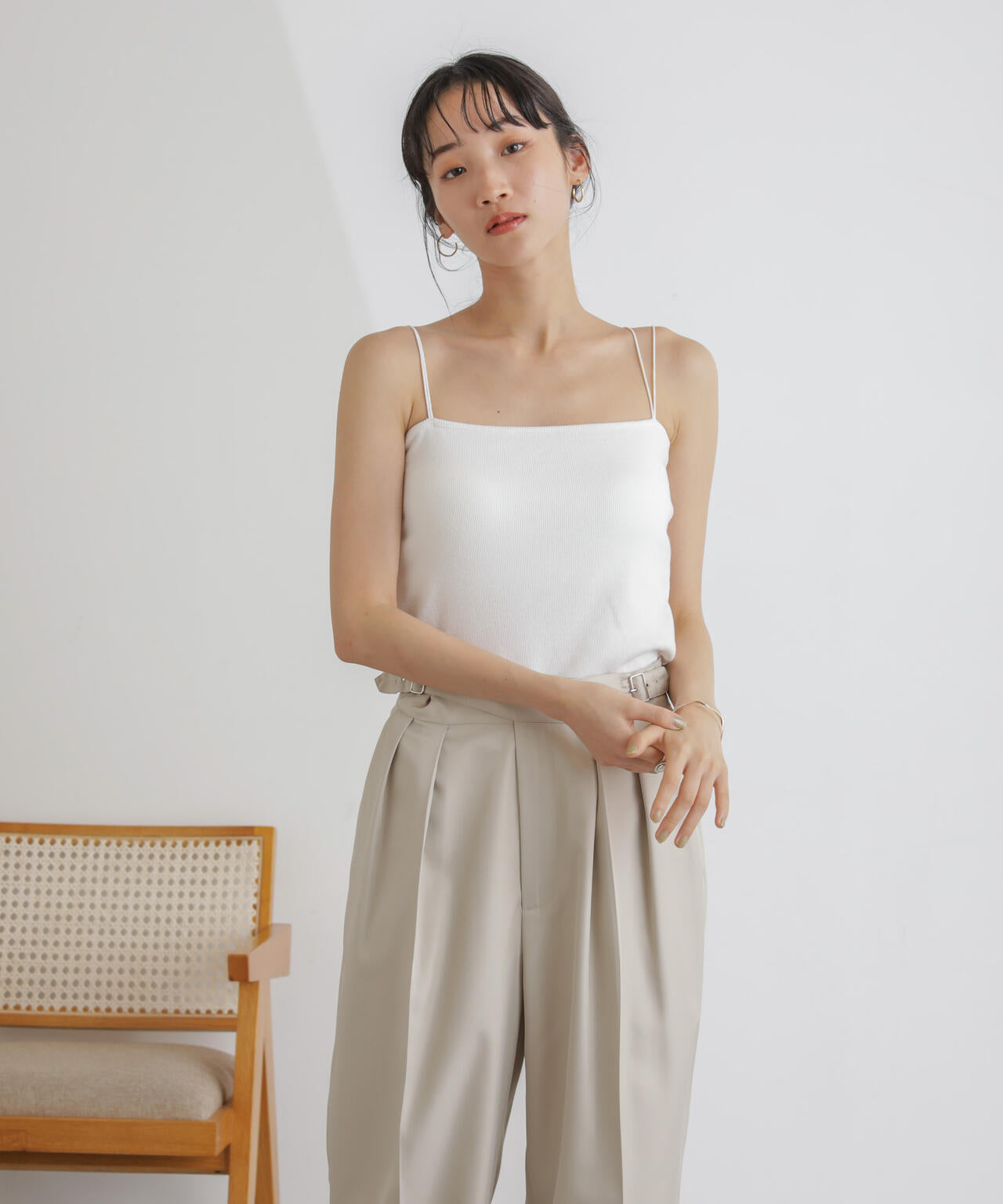 抗菌防臭リブカップ付きダブルストラップキャミソール