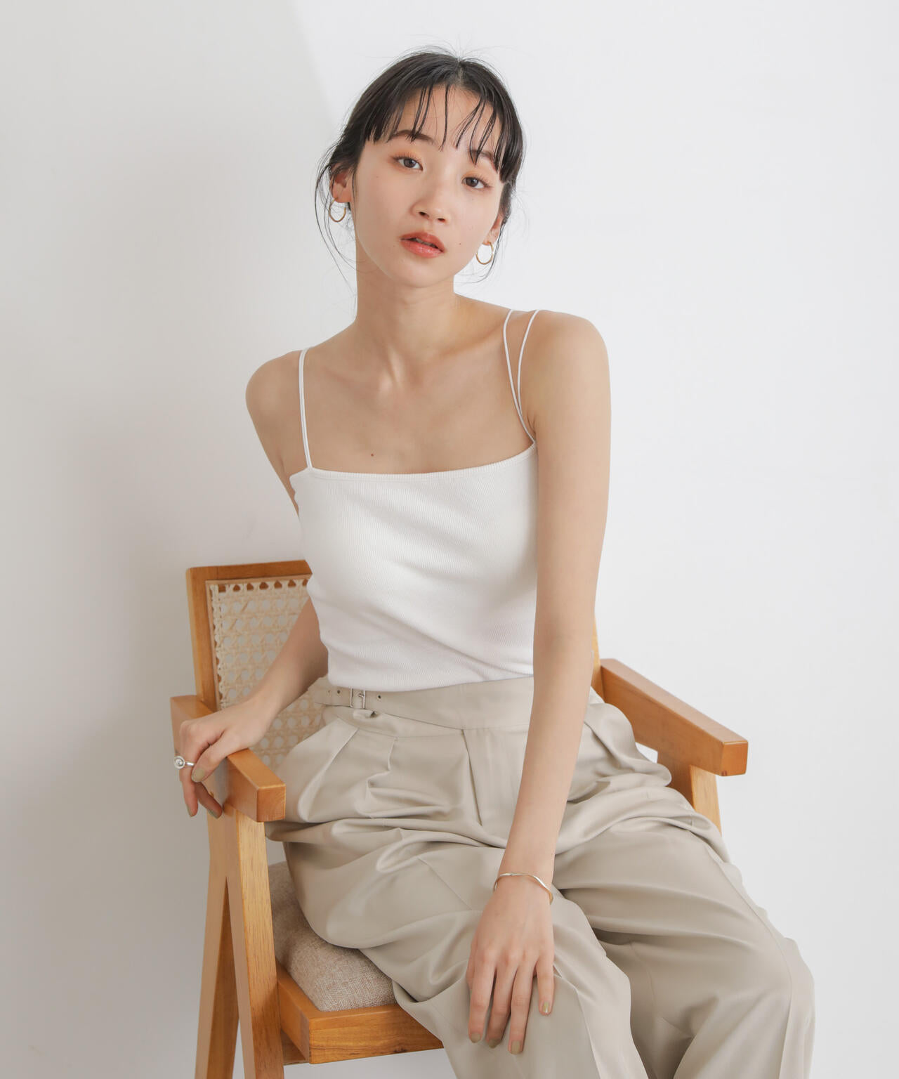 抗菌防臭リブカップ付きダブルストラップキャミソール