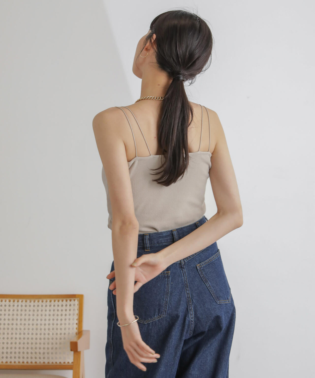 抗菌防臭リブカップ付きダブルストラップキャミソール