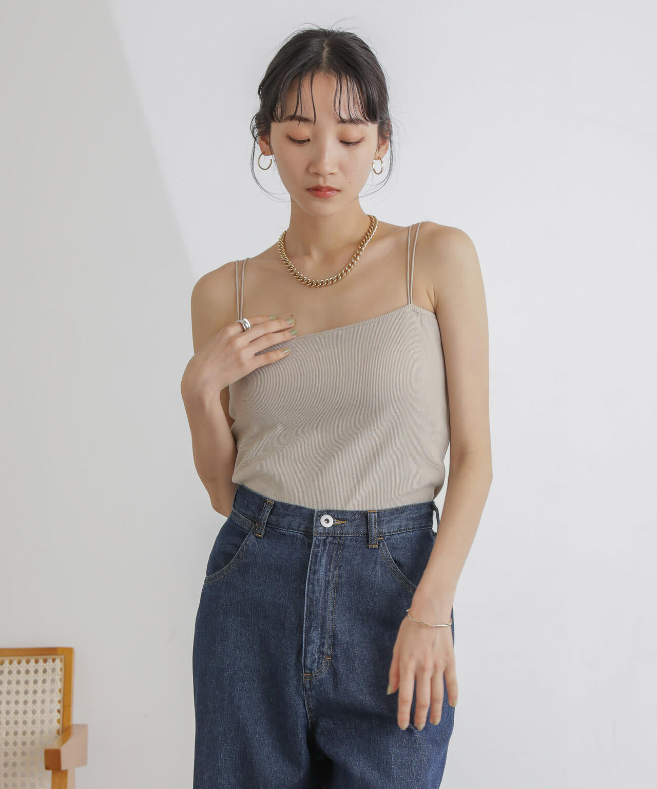 抗菌防臭リブカップ付きダブルストラップキャミソール