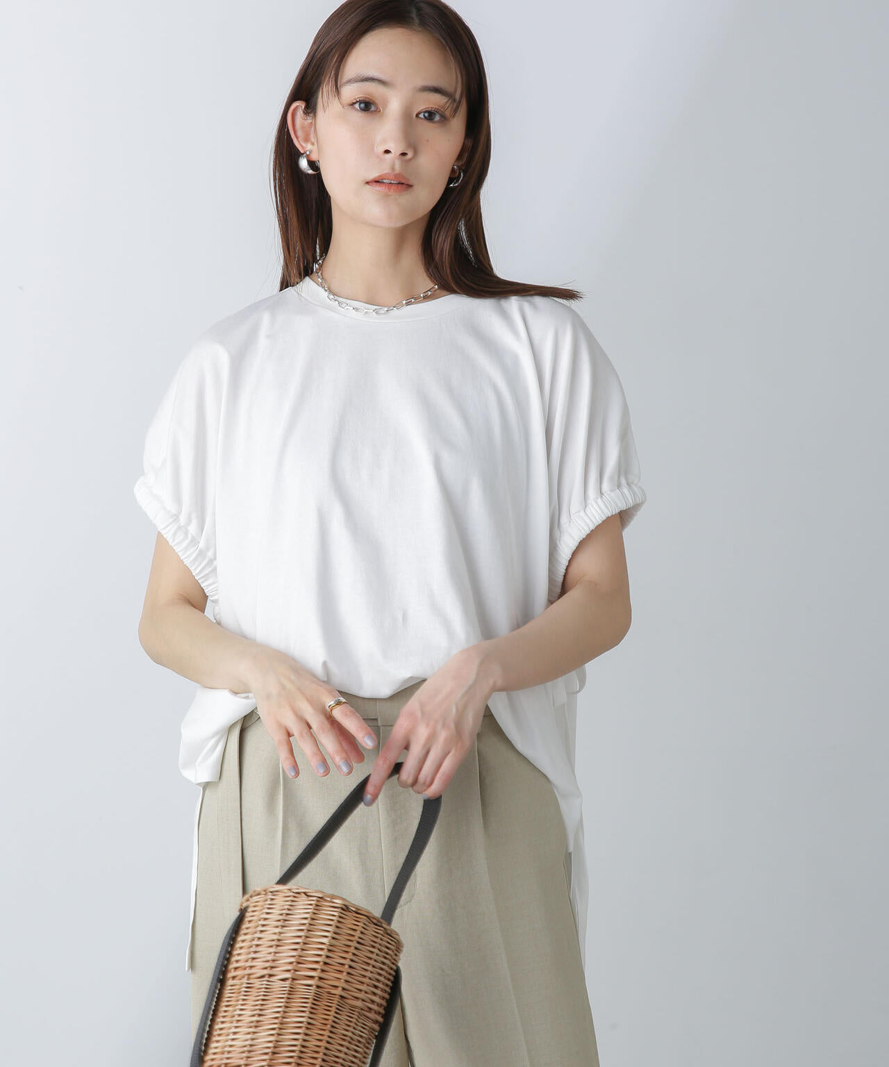 リボンギャザースリーブトップス