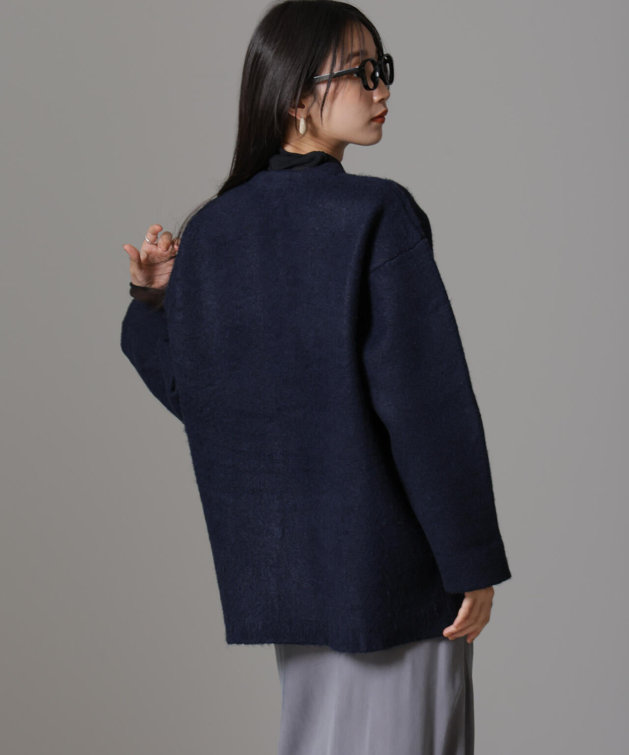 配色起毛ニットジャケット