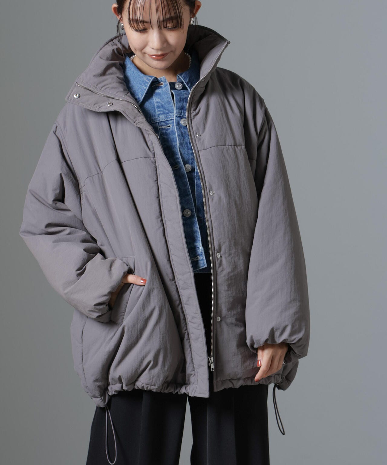 撥水加工 中綿スタンドオーバージップブルゾン