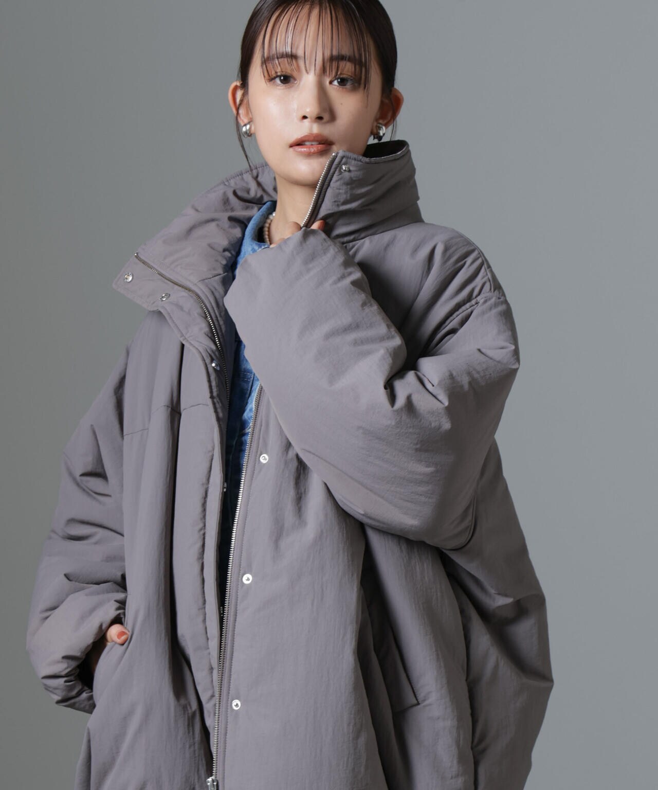 撥水加工 中綿スタンドオーバージップブルゾン