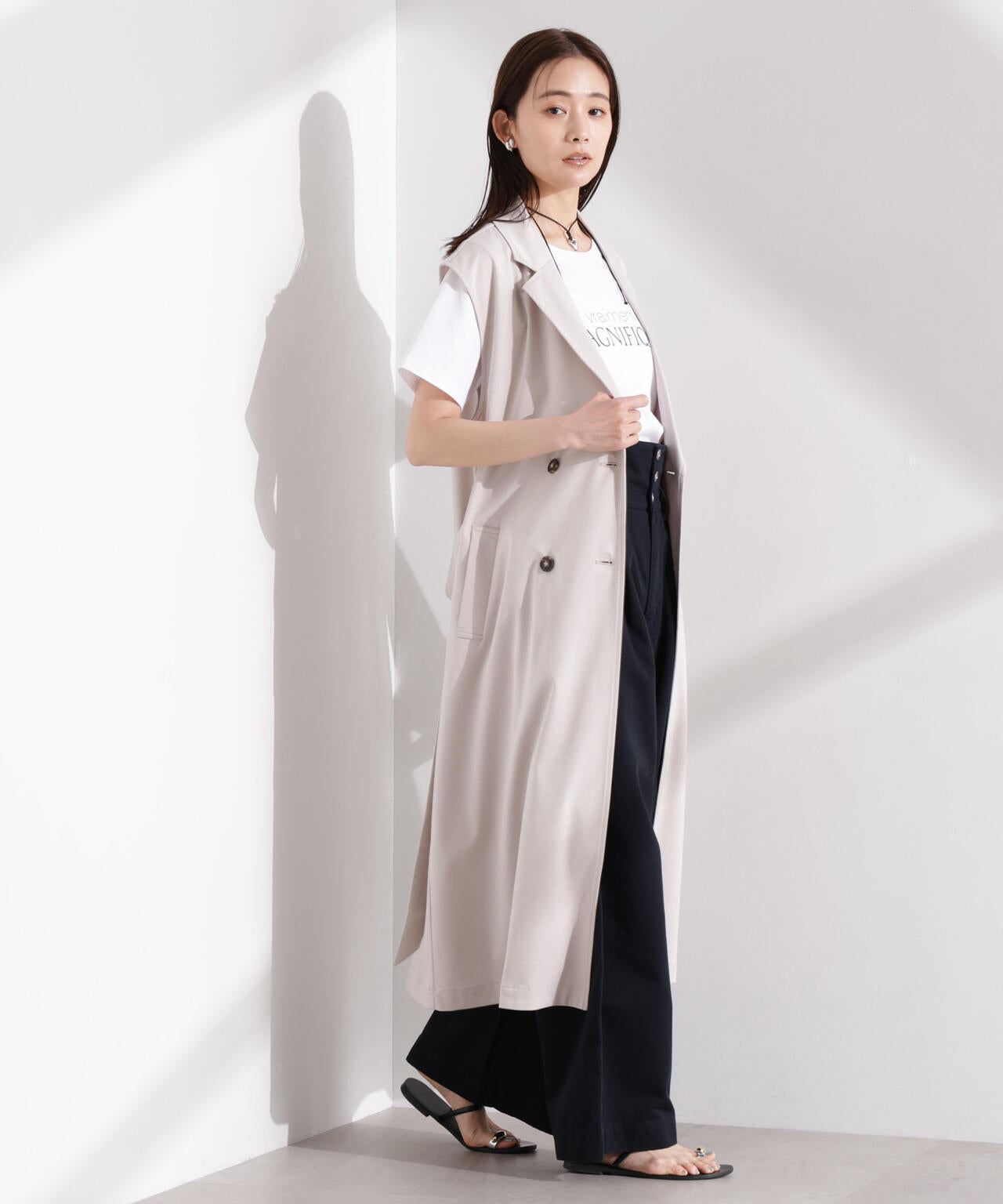 ダブルボタンロングジレ