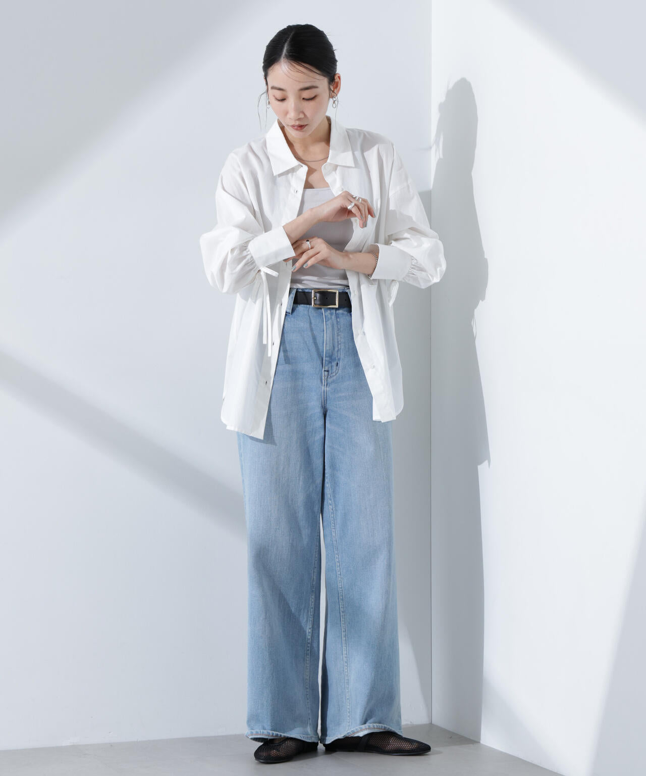 リボンスリーブシャツ