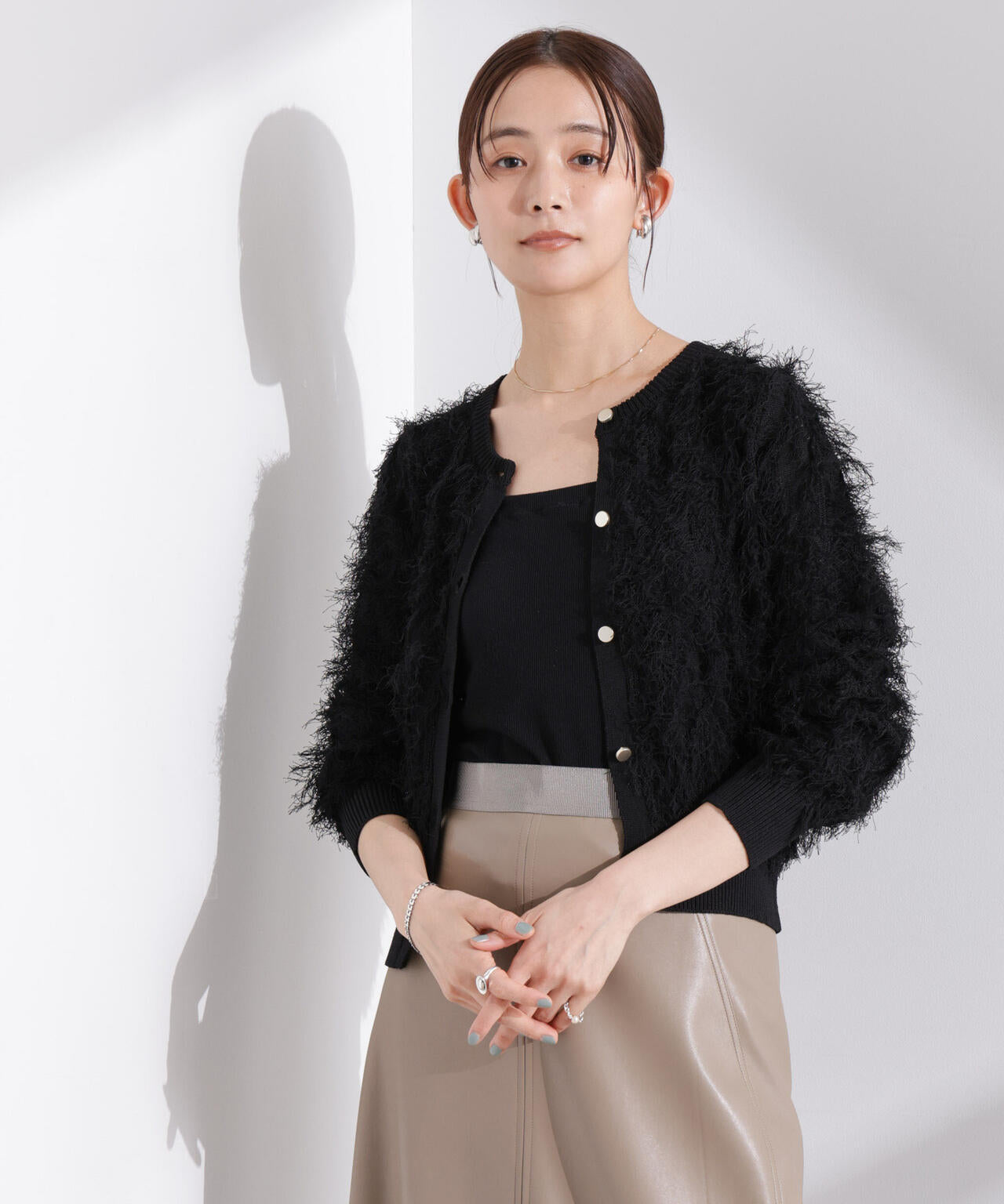 フリンジニットクルーネックカーディガン