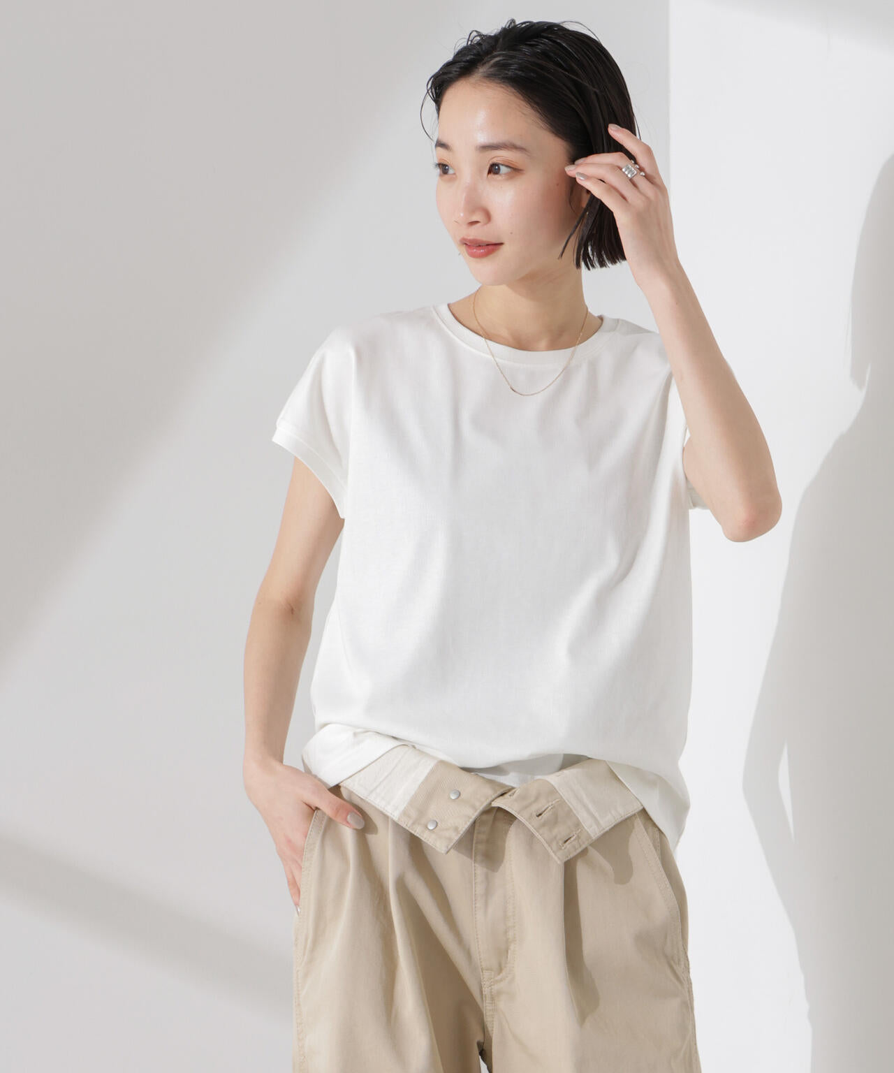 汗染み防止加工接触冷感フレンチスリーブTシャツ