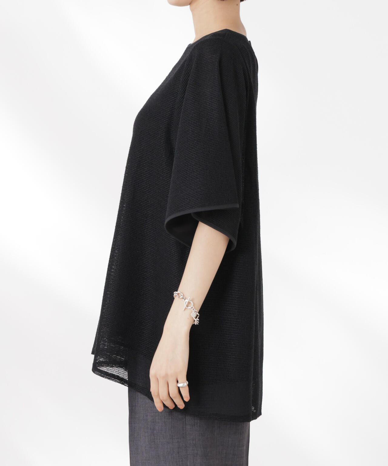 メッシュ×シフォンコンビチュニックトップス