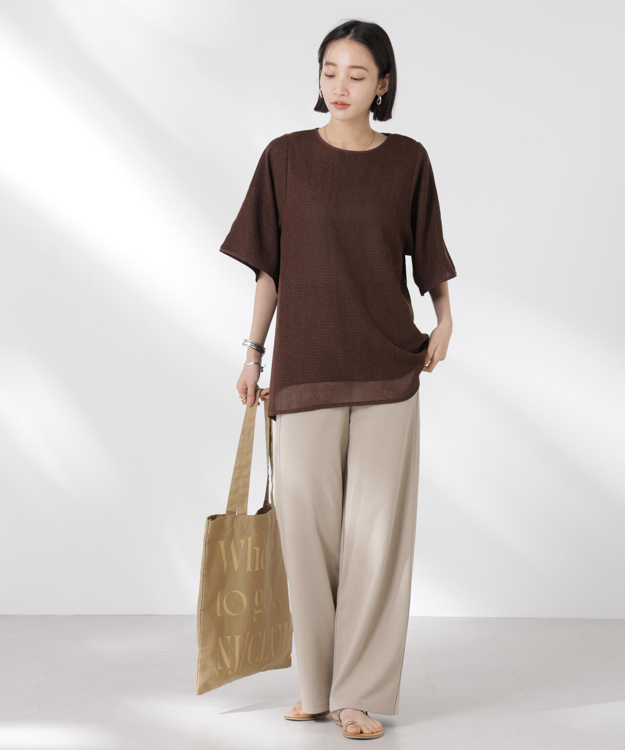 メッシュ×シフォンコンビチュニックトップス