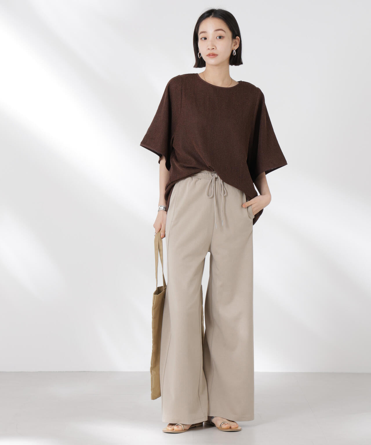 メッシュ×シフォンコンビチュニックトップス