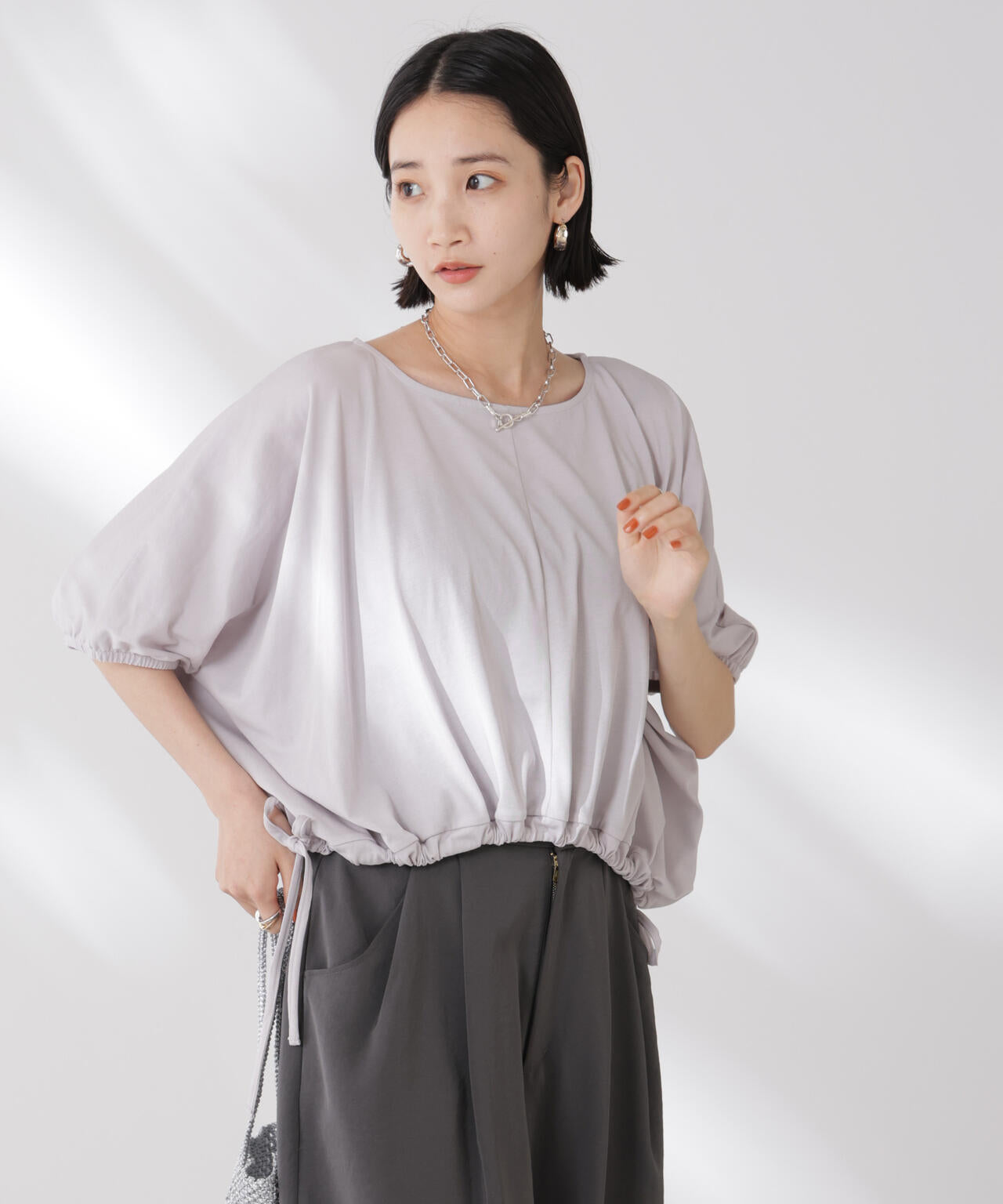 吸水速乾抗菌防臭クロップドドロストトップス