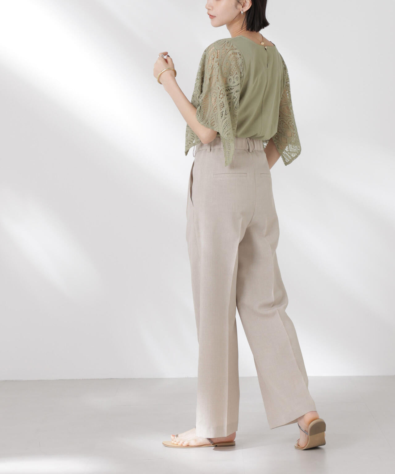 リネンライクセンタープレスタックパンツ(セットアップ可)