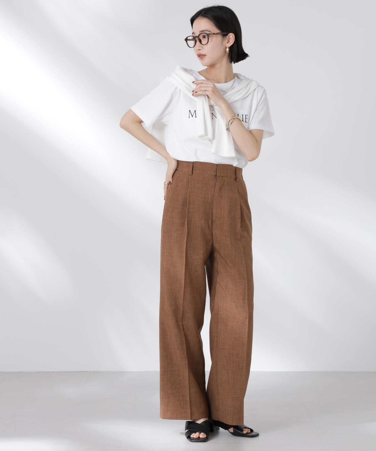 リネンライクセンタープレスタックパンツ(セットアップ可)