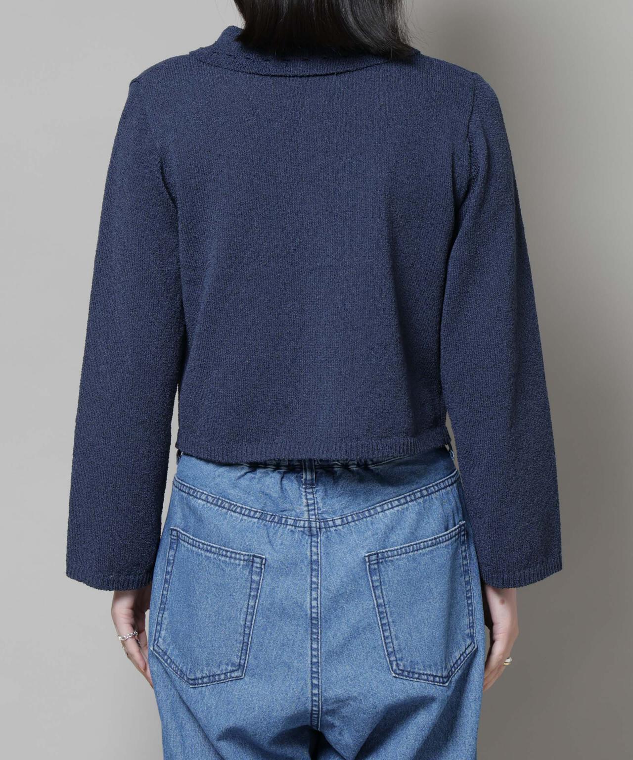 衿付アイレットクロップドニットカーディガン