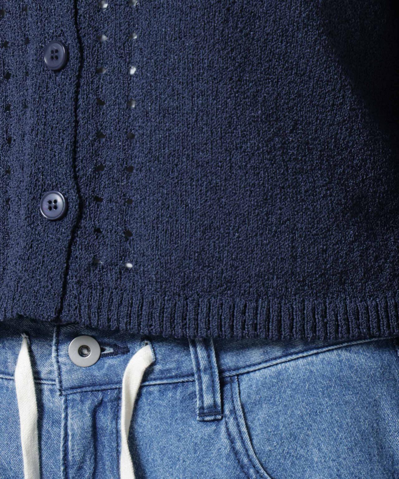 衿付アイレットクロップドニットカーディガン