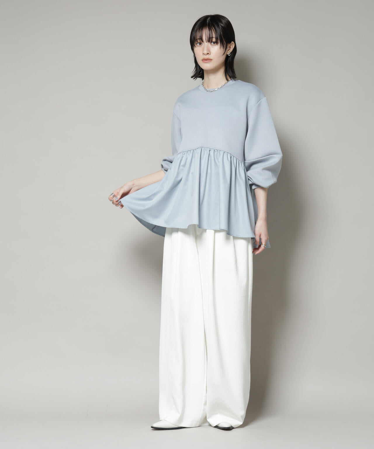 布帛コンビペプラムカットトップス