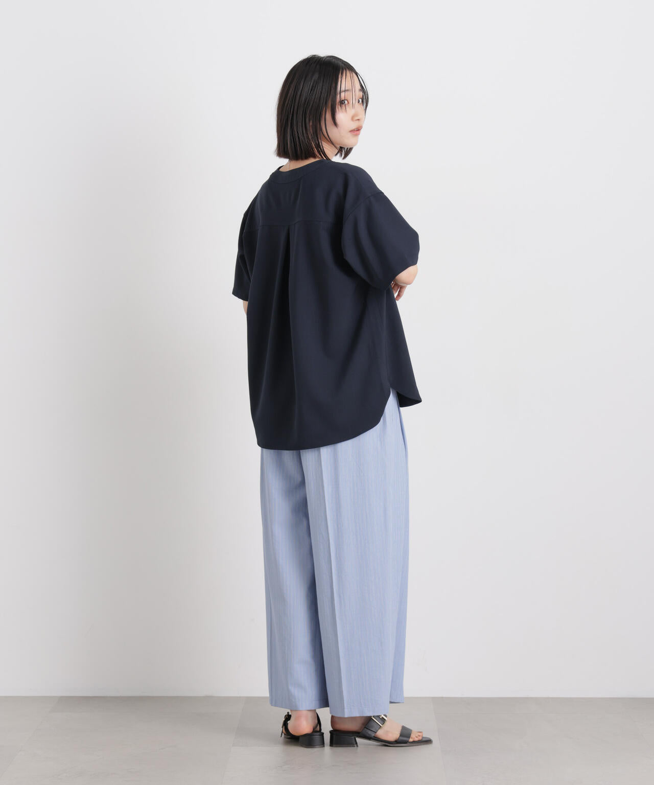 メランジストレッチポケットVネックブラウス(セットアップ可)