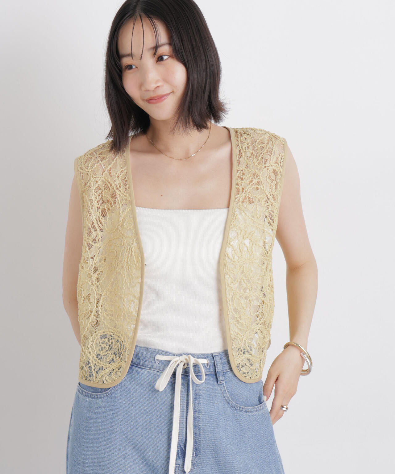 刺繍レースショートジレ