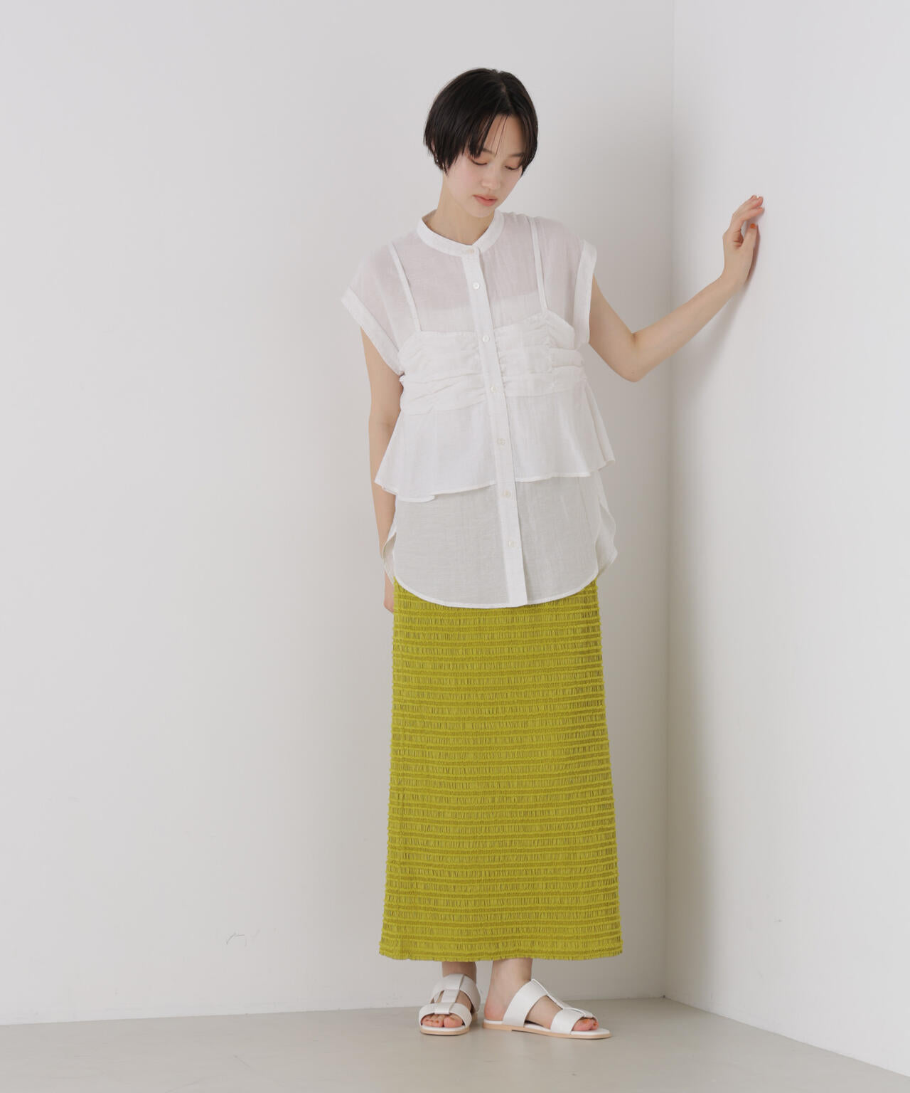 ギャザービスチェレイヤード風シャツ