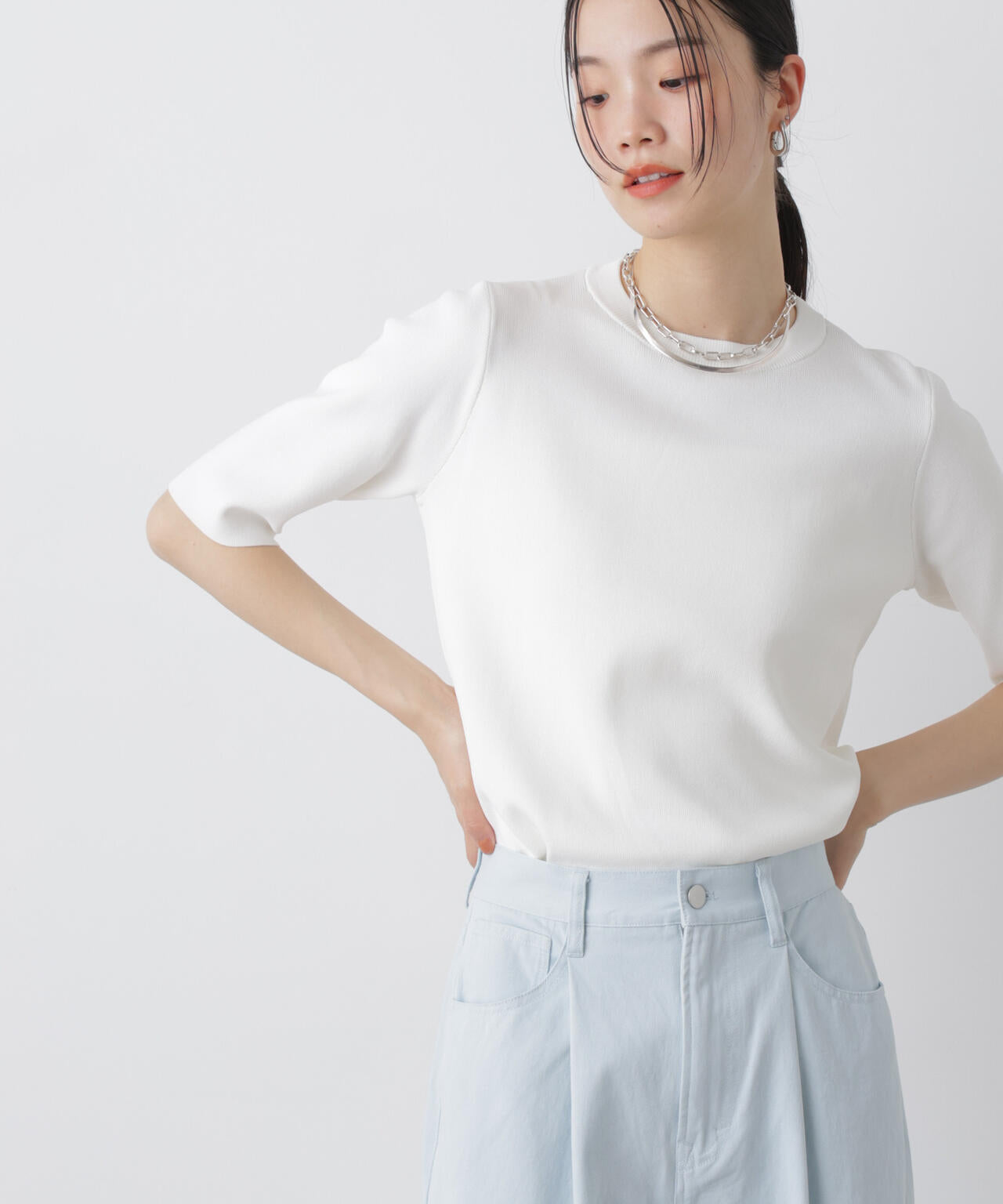 洗濯機洗い可UVカット接触冷感半袖ニット