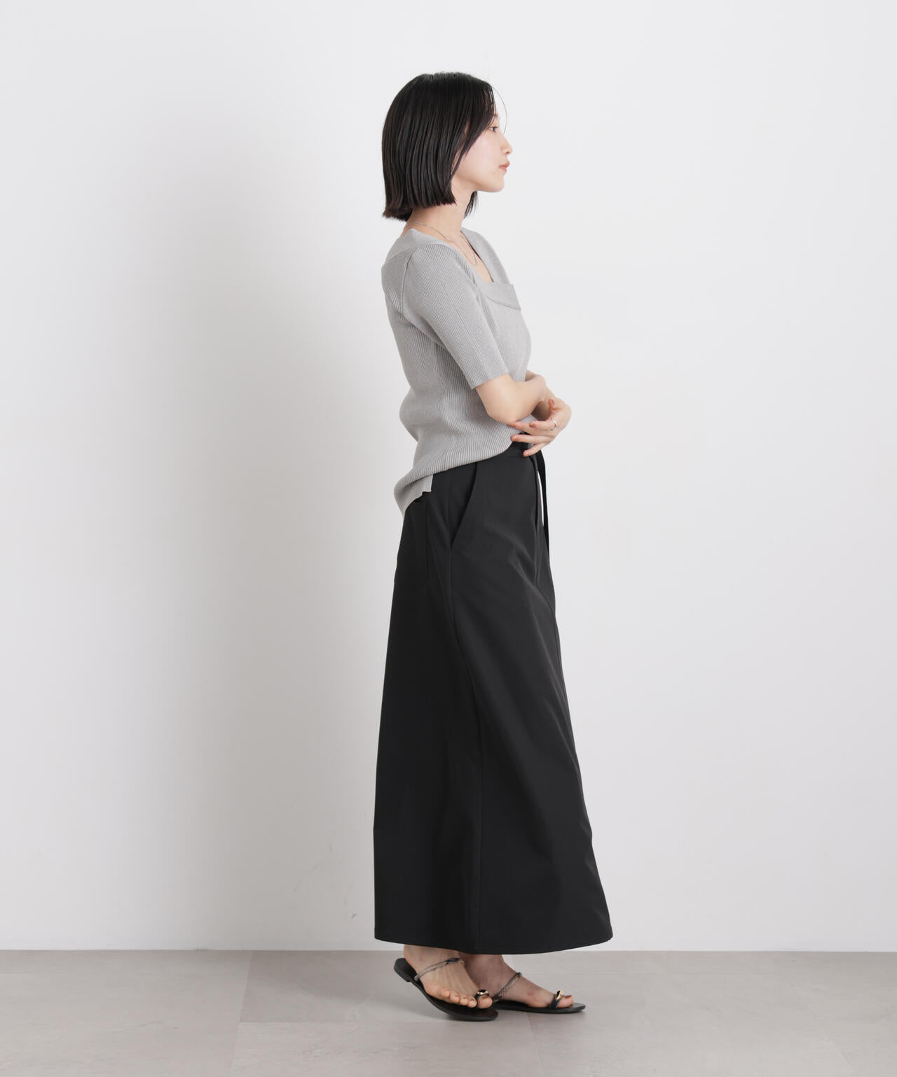 前後2wayボート&アシメネックリブニットトップス