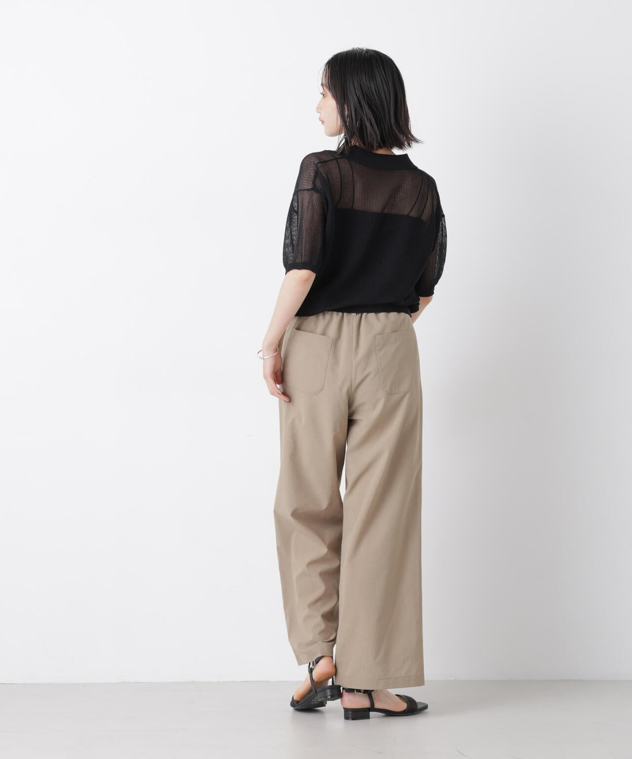 メッシュポロニットトップス