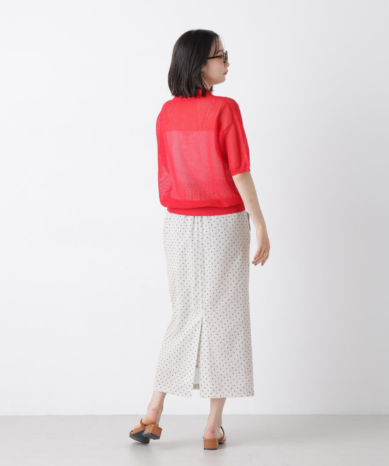 メッシュポロニットトップス
