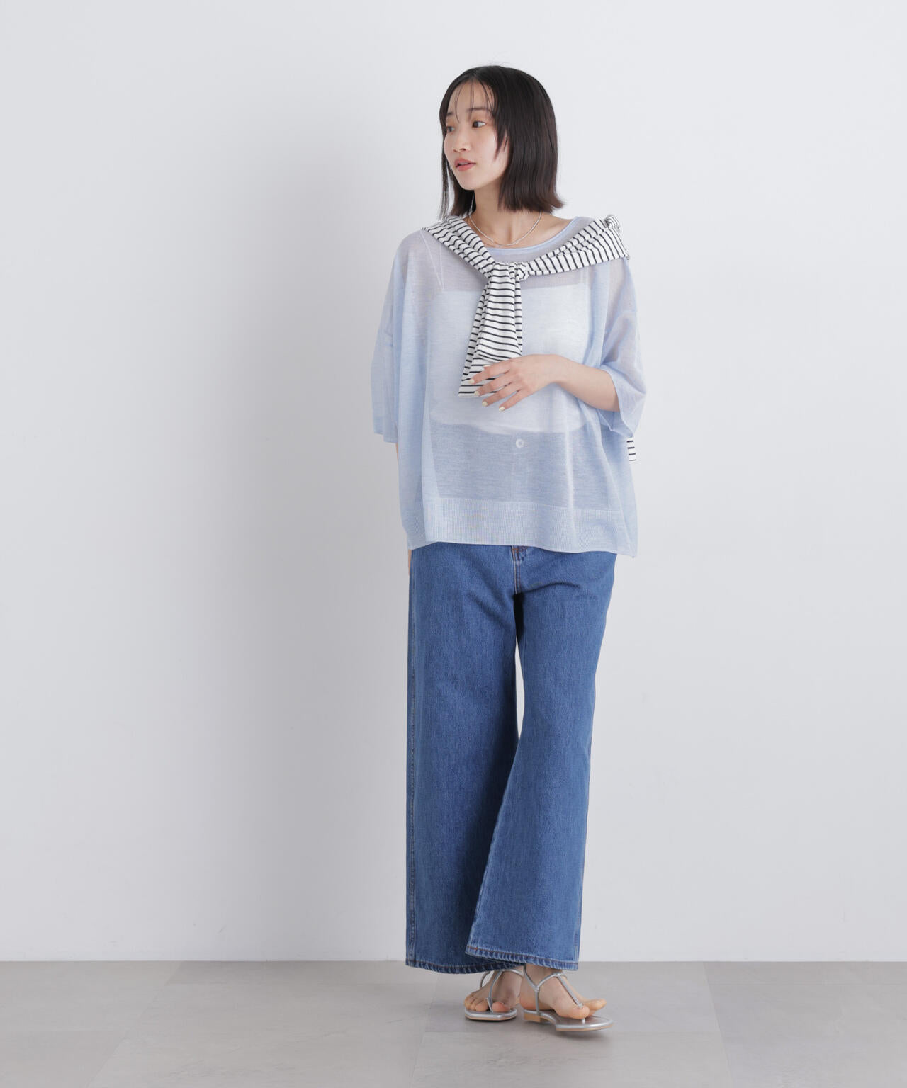 ボートネックシアーワイドニット