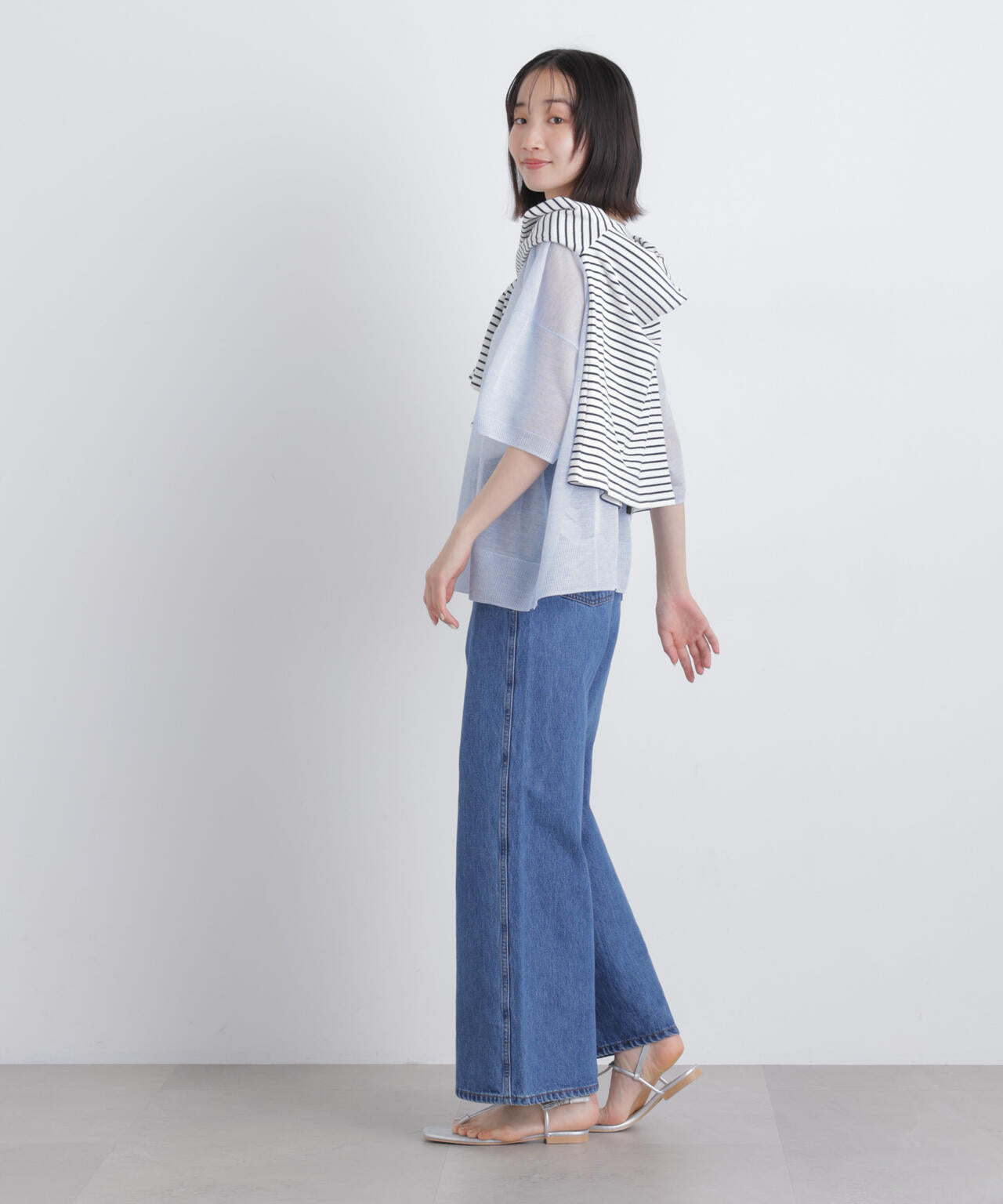 ボートネックシアーワイドニット