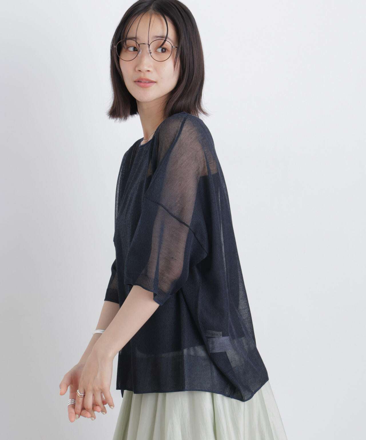 ボートネックシアーワイドニット