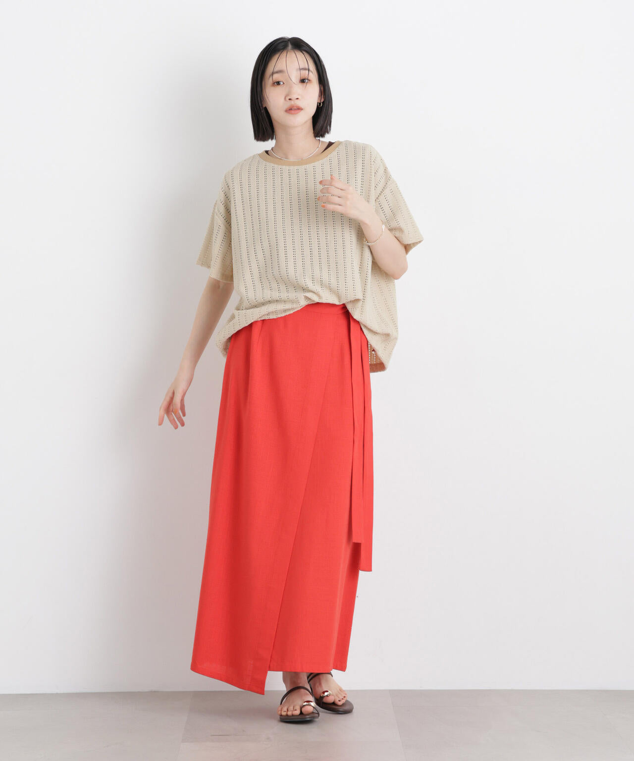 カットジャガードドロストヘムトップス