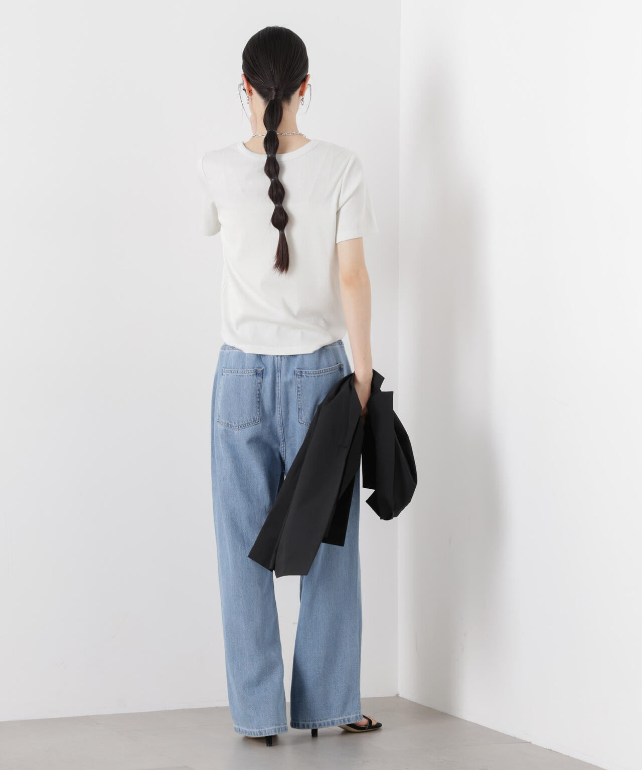 ラメリブカットクルーネックTシャツ