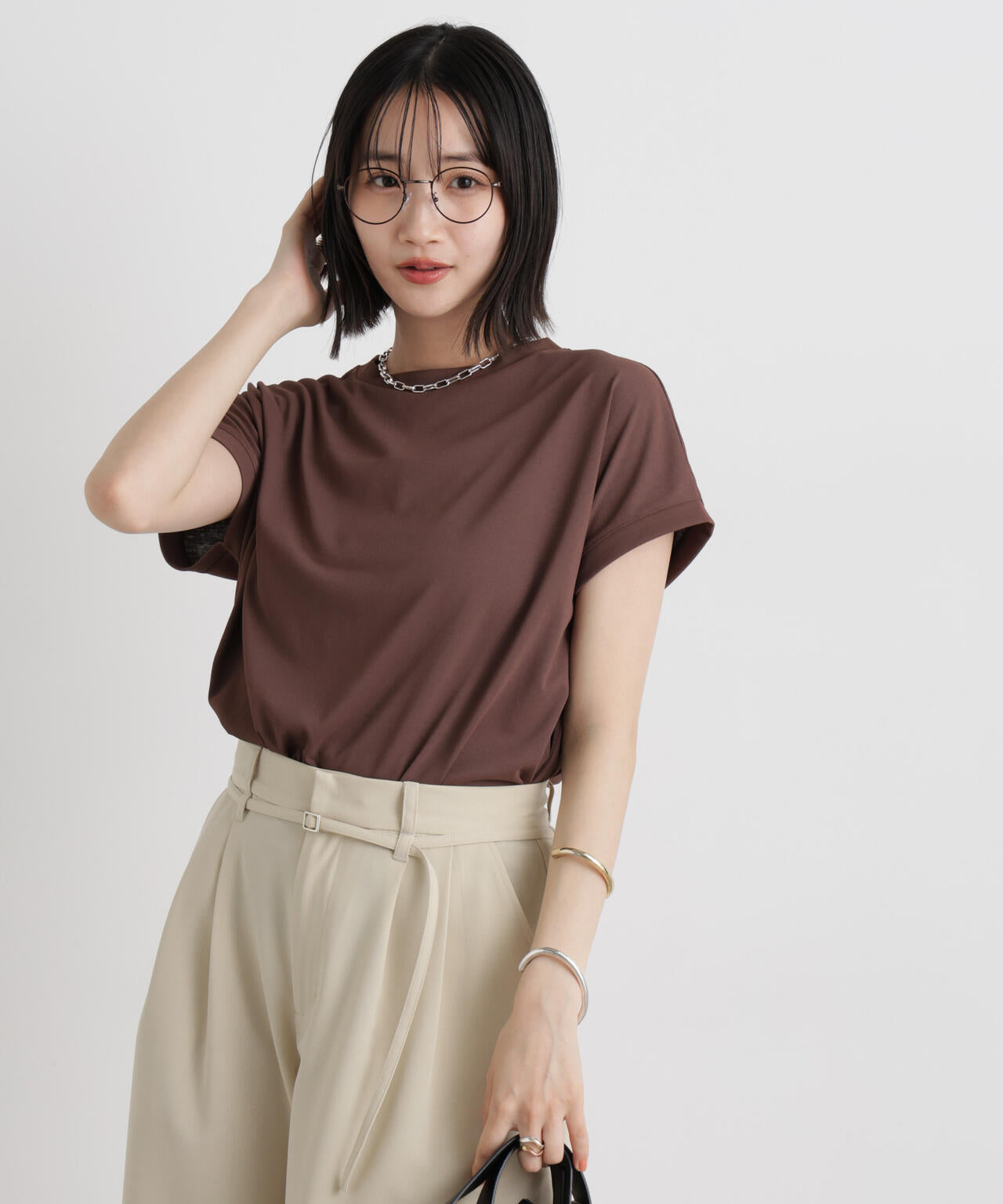 汗隠糸加工&多彩機能カットソー素材 ドルマンフレンチトップス