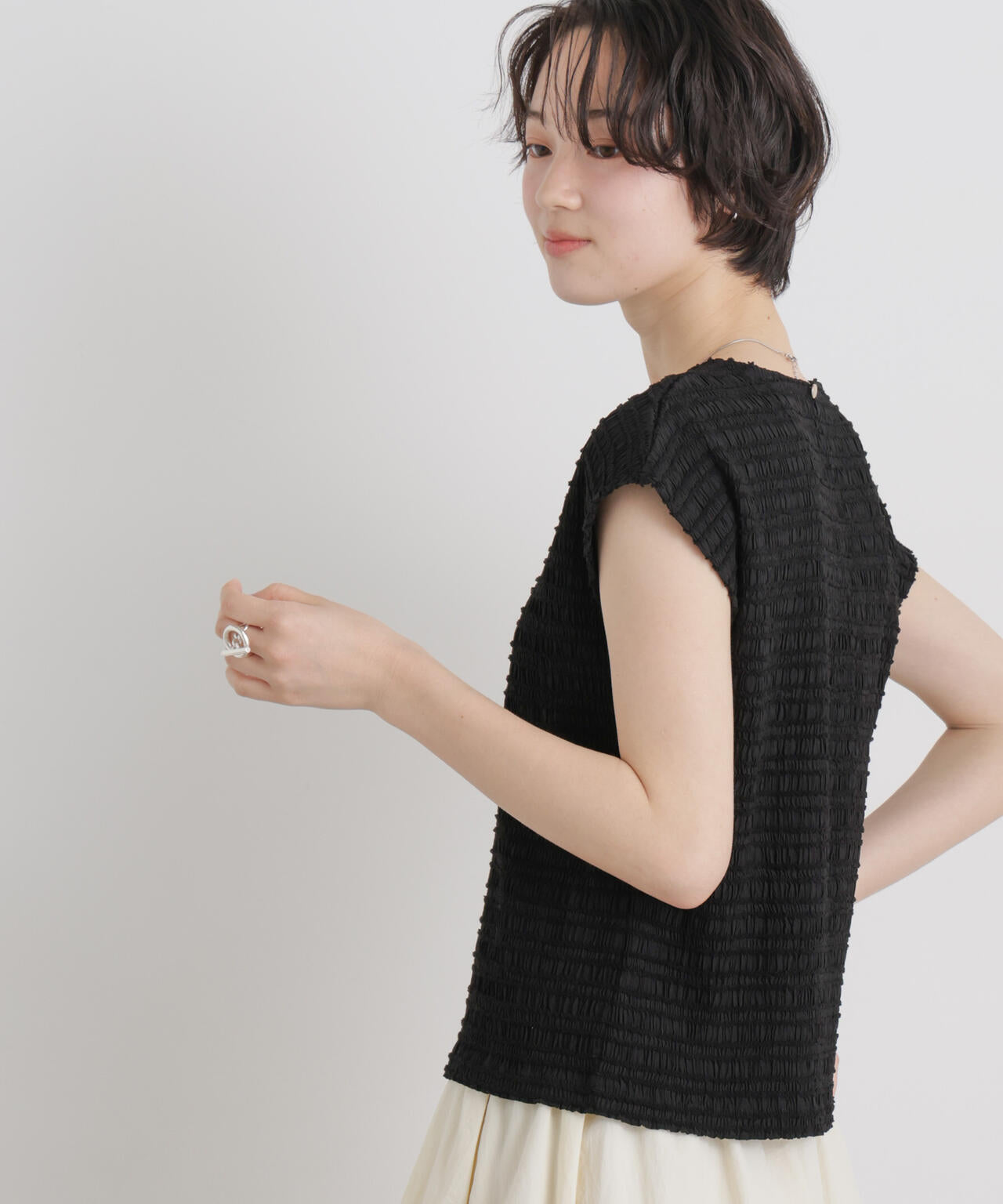 カットジャガードフレンチスリーブトップス(セットアップ可)