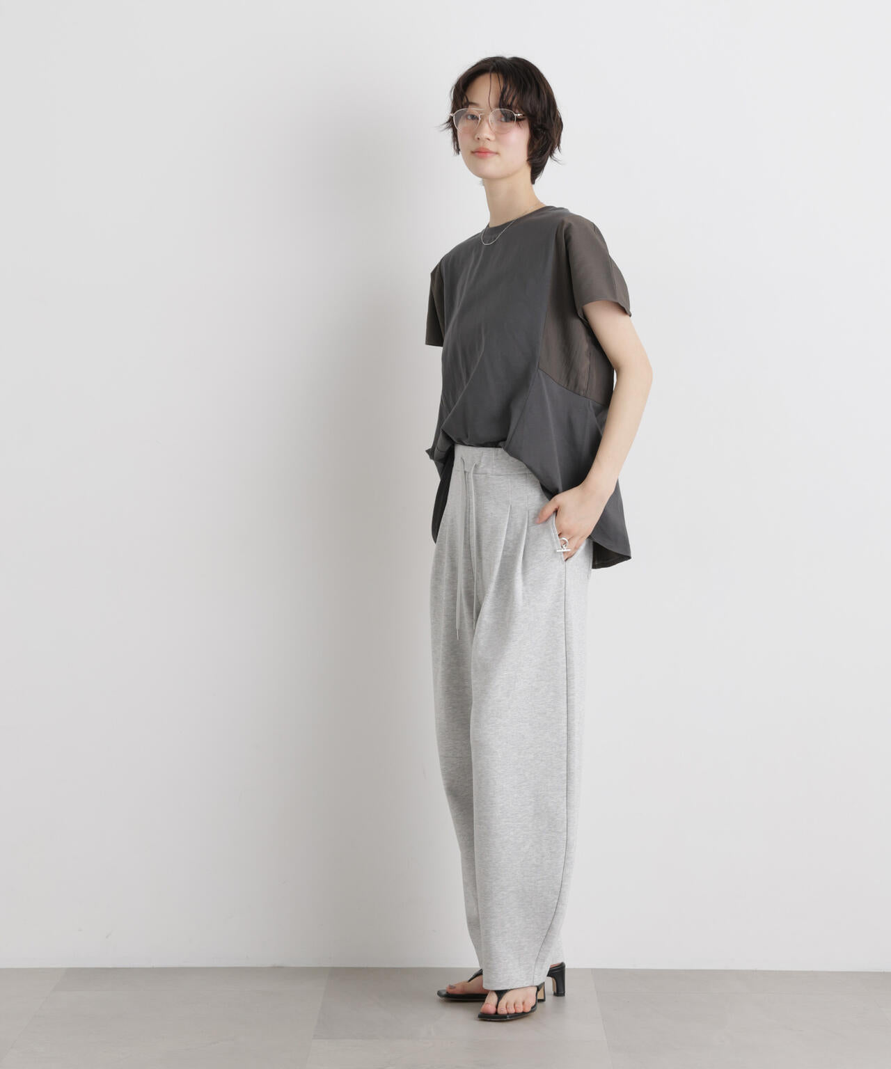 タフタコンビバックギャザーデザインカットトップス