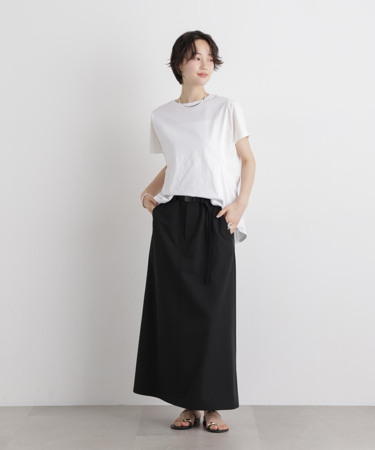 タフタコンビバックギャザーデザインカットトップス