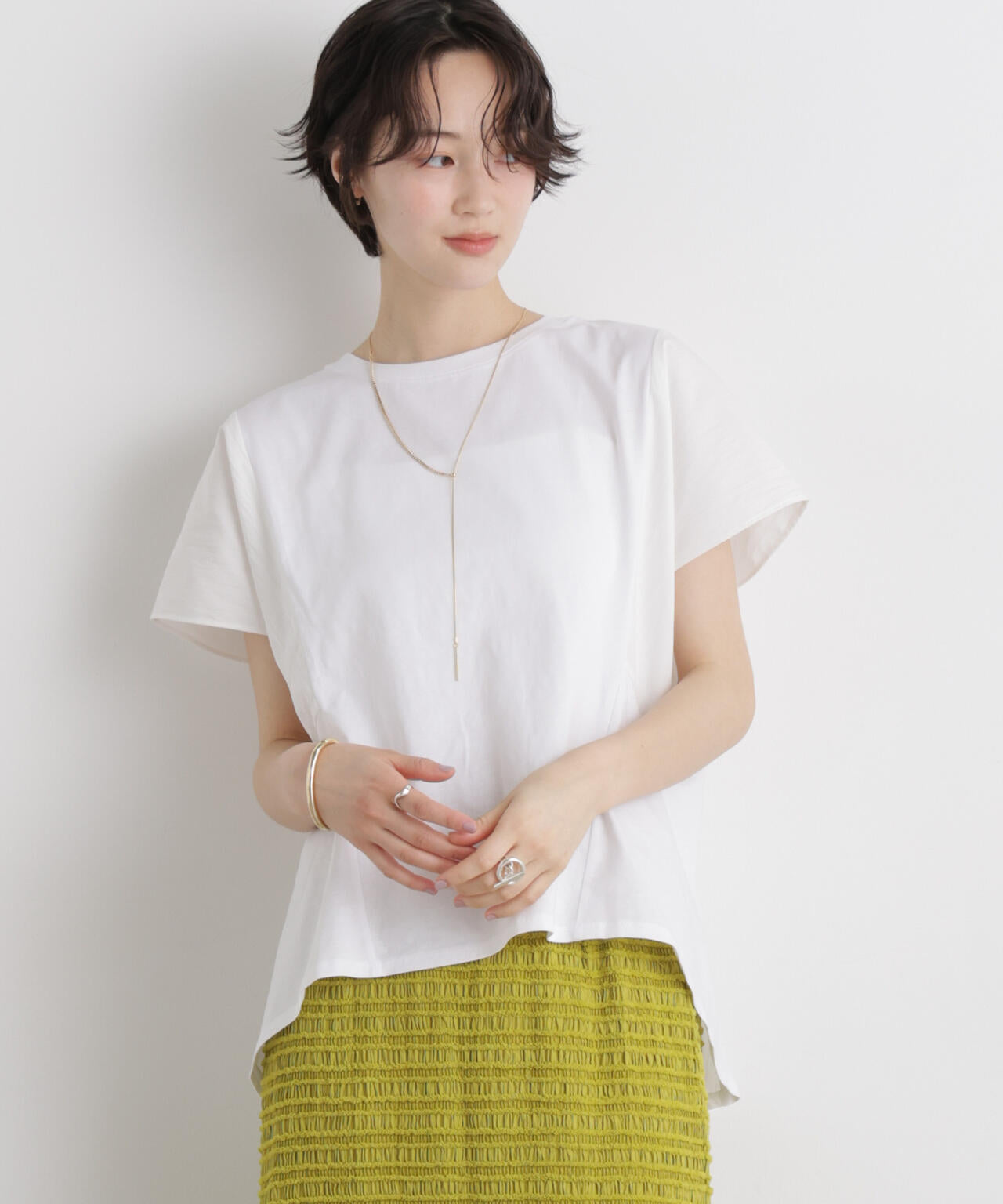 タフタコンビバックギャザーデザインカットトップス