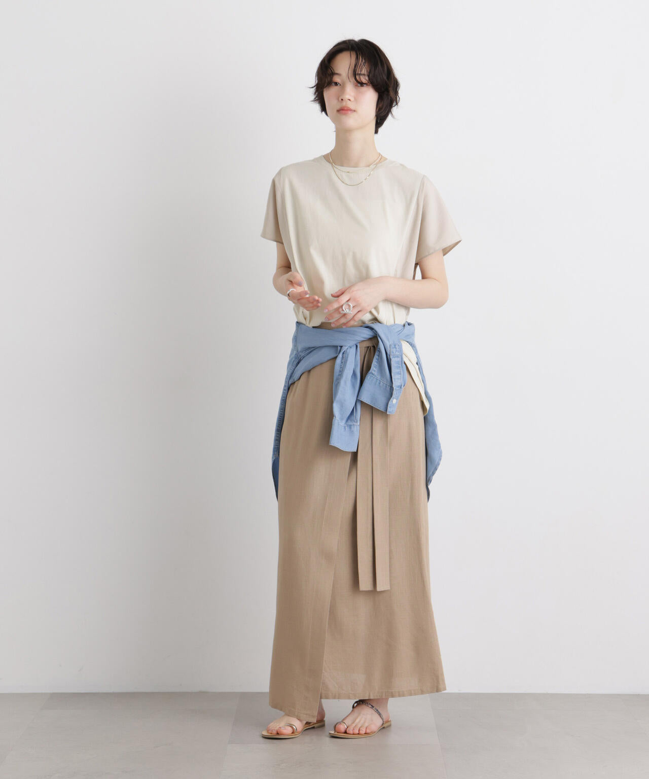 タフタコンビバックギャザーデザインカットトップス