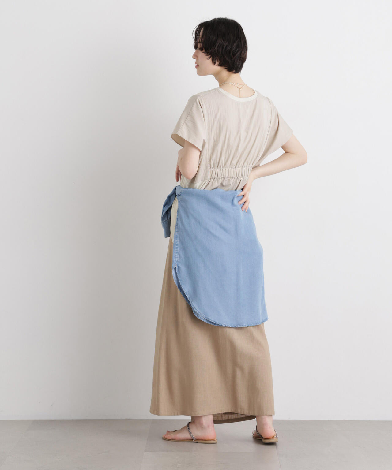 タフタコンビバックギャザーデザインカットトップス